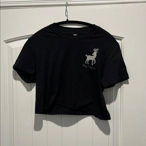 Black Crop Top With Reindeer Design